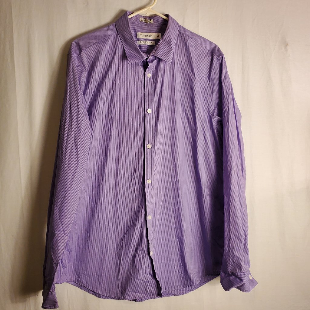 Calvin Klein Purple Pinstripe Infinite Cool Non Iron Mens Dress Shirt Sz Lrg